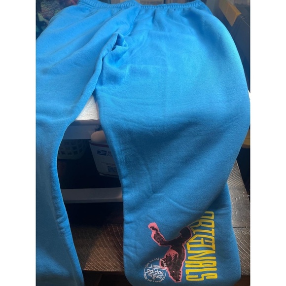 Adidas Sweatpants Mens Size L Pulse Blue Graphic Joggers Boombox Print Streetwea - Picture 4 of 6
